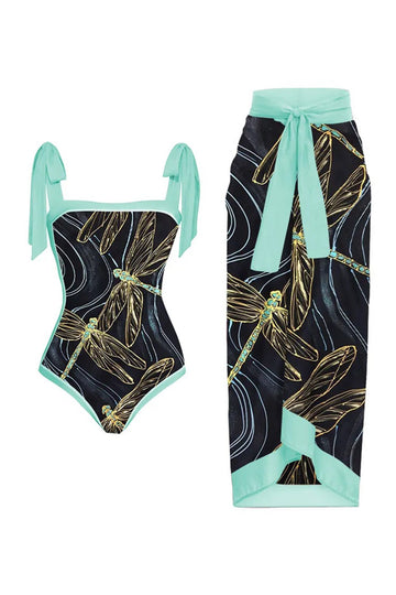 Green Printed One Piece Beach Swimwear